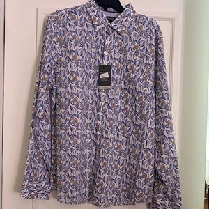 Van Heusen Blue and Brown Leaf Pattern Shirt